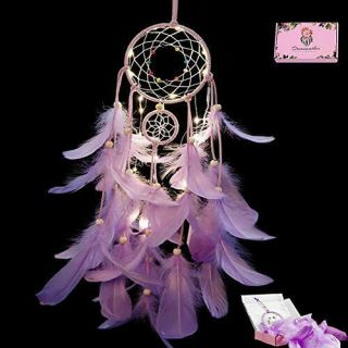 Led Dream Catcher Purple Feather Chandelier Ornaments Handmade Indian Wall Decor