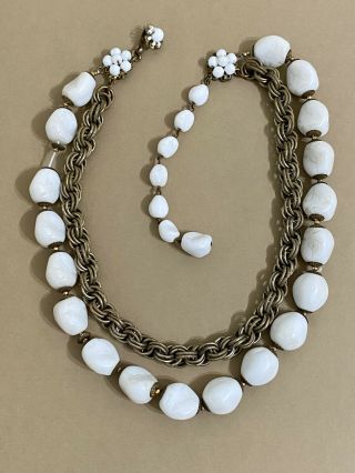 Vintage Gorgeous Art Deco Glass Miriam Haskell Flower Bead Necklace Chain