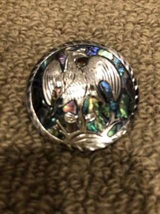 Vintage,  1970s Mexican Sterling Silver Pin With Abalone Inlay