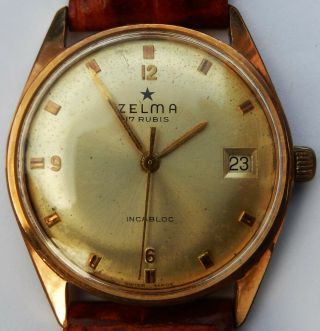 Vintage Gents Swiss Made Gold Plated Zelma 17 Jewels Incabloc Watch c1960s 2