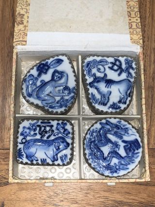 Set Of Vintage Chinese Zodiac Birth Sign Year Shard Boxes Monkey Ox Pig Dragon 2