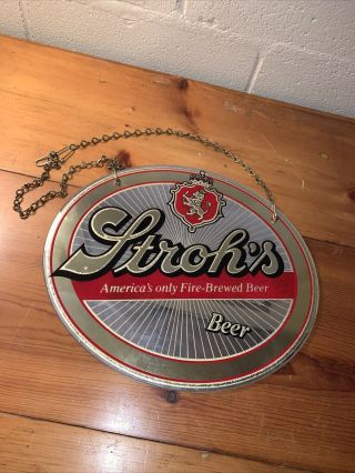 Vintage Stroh’s Beer Mirror Sign Americas Only Fire Brewed Beer Vintage