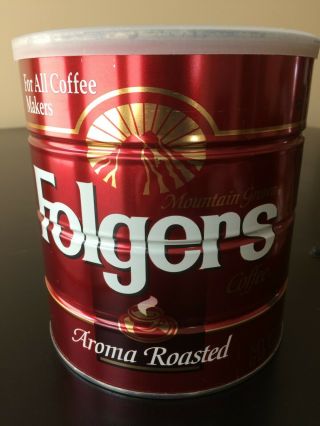 Vintage Folgers 39 0z Coffee Tin With Lid,  Aroma Roasted,  Automatic Drip