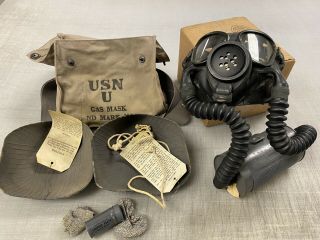 Wwii 1940s Us Navy Usn Nd Mark Iv Gas Mask / Faceforms - Paste - Box - Canister