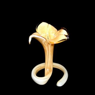 Vintage Murano Art Glass Hand Blown Lily Flower Coil Trumpet Bud Vase Swirl Stem 2