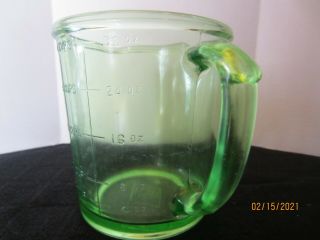 Vintage A & J Anchor Hocking Green Glass 4 Cup 1 Quart Measuring Cup Antique