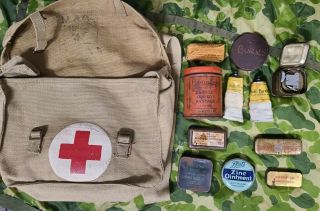Ww2 British Army First Aid Kit Outfit Shell Dressing Bag Tourniquet Elastoplast