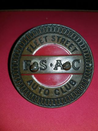 Vintage Fleet Street Auto Club Radiator/ Grill Car Badge.  With Fixing Bars.