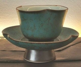 Set Of Chinese Glazed Ceramic Tea Cup With Raised Saucer,  Cup Volume About 50 Cc