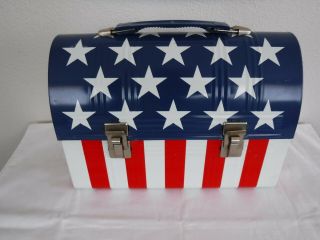 Vintage 1978 Stars & Stripes Metal Dome Top Lunch Box By Aladdin Shape