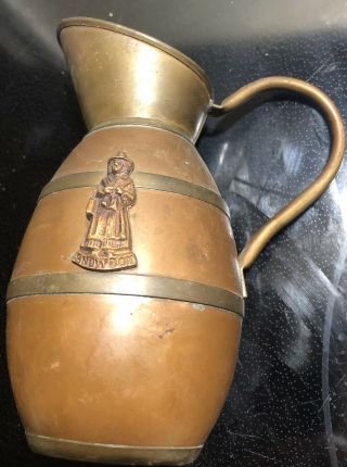 Vintage Copper Pitcher Small Marked “snowdon” With Brass Bands Very Old