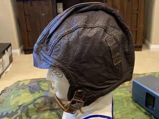 WW2 Era US NAVY Leather Flight Helmet NAF - 1092 w Cup Chinstrap L.  B.  Corps NY 2