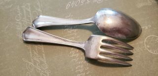Vintage Signed W.  B.  Mfg.  Co.  Baby Silverplate Set - Fork & Spoon - Pattern - 4 