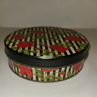 Vintage Shabby Chic Cookie Biscuit Tin Red Roses Black And White Stripes