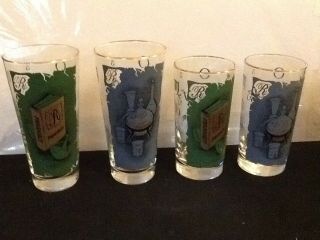 Cute Vintage Pharmacy Rx Drinking Glasses Green And Blue Gold Trim 4 In Set
