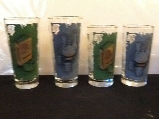Cute Vintage Pharmacy RX Drinking Glasses Green And Blue Gold Trim 4 In Set 2