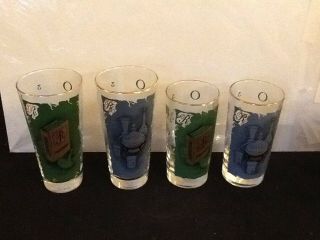 Cute Vintage Pharmacy RX Drinking Glasses Green And Blue Gold Trim 4 In Set 3