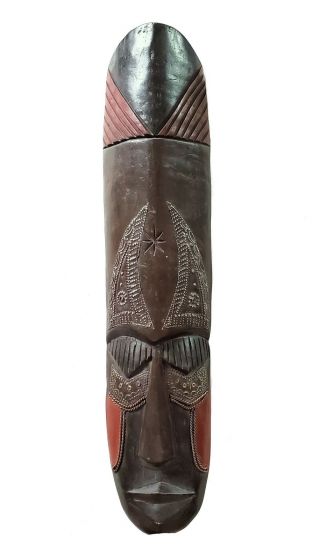 Hand Carved Ghana Africa Wood W Tin Tribal Mask Primitive Wall Art 1
