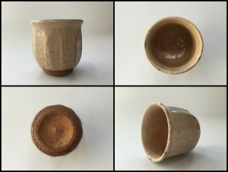 Japanese Pottery Tea Cup Yunomi Vintage Hagi Ware Signed Beige Sencha X256