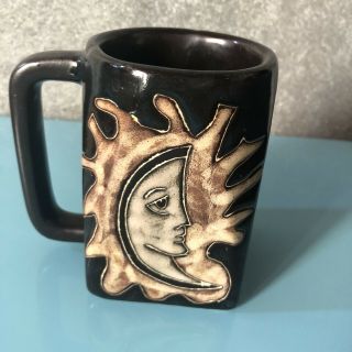 Design By Mara Mexico Square Moon Sun Ceramic Pottery Black Coffee Cup Mug