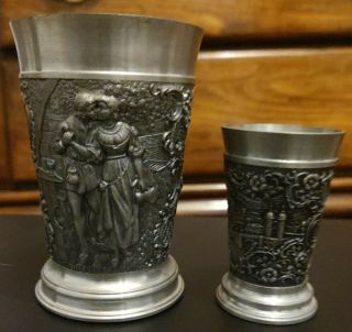 2 Vintage Pewter Cups Rein Zinn Bmf Made In Germany