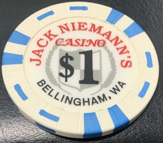 1999 Jack Niemann’s Casino Card Room - $1 Gaming Poker Chip - Bellingham Wa