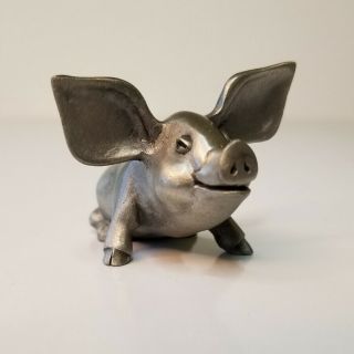 Hudson Pewter Miniature Pig Figurine,  Big Ears