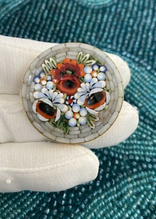 Vtg.  Micro Mosaic Italian Glass Millefiori Floral Safety Pin Clasp Brooch Exc.