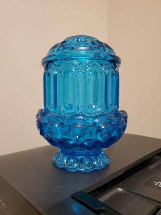 Vintage L.  E.  Smith Moon And Stars Blue Glass Fairy Lamp Courting/tea Light