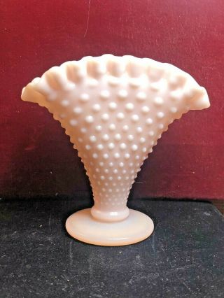 Vintage Estate Fenton Hobnail Glass Vase Pink Fan Fluted Ruffled