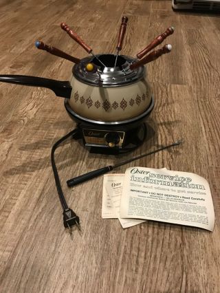 Oster Vintage Almond Electric Fondue Pot & 6 Forks Model 691 1970’s
