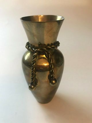Vintage Solid Brass Vase With Rope Design,  Made In India 5.  25 " Tall