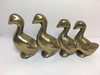 Vintage Brass Ducks Geese Ducklings Birds 4 Row Figurine Paper Weight 6.  25”