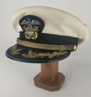 Wwii Ww2 Us Navy Usn Commander Rank White Visor Hat Cap Size 7 1/2