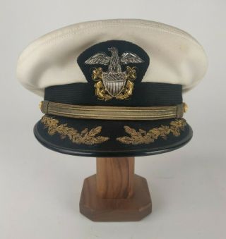 WWII WW2 US Navy USN Commander Rank White Visor Hat Cap Size 7 1/2 2