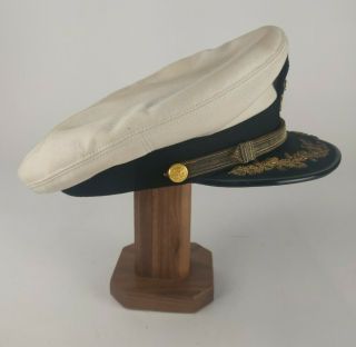WWII WW2 US Navy USN Commander Rank White Visor Hat Cap Size 7 1/2 3