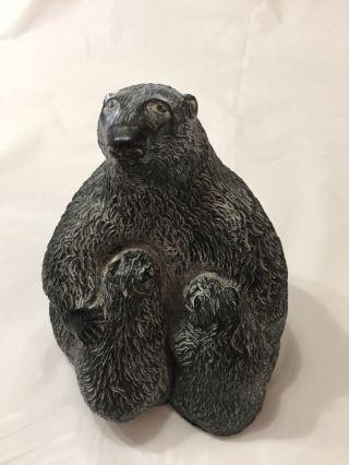 A Wolf Soapstone Bear And Cubs Carving Hand Made Canada