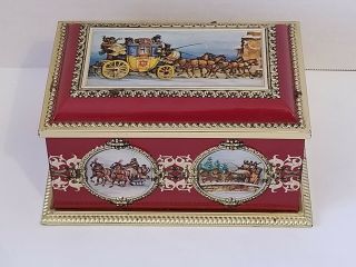 Vintage Klann Quality Hinged Lid Container Tin Made In Western Germany W/horses