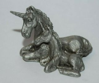 1981 Spoontiques Pewter Mother Unicorn And Baby