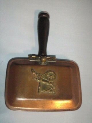 Vintage Copper Craft Silent Butler Ashtray Brass Trim Wood Handle Usa Colonial