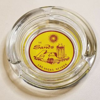 Vintage The Sands Hotel And Casino Clear Glass Ashtray Las Vegas Nevada Yellow