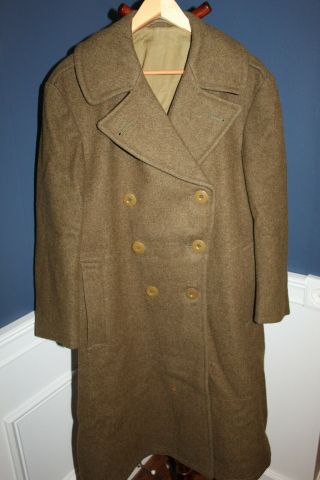 Early Ww2 U.  S.  Army Od Wool Overcoat,  1942 D.  Named To Officer