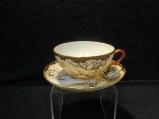 Tea Cup & Saucer Lithophane Japan Eggshell Porcelain Gold Edge