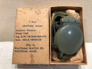 Vintage Compass Wrist Watch W Box Waltham Watch Co Model 1949 Korean War Us Army