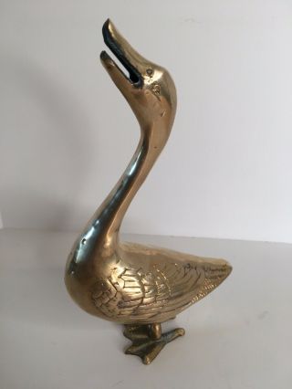 Vintage Mcm Mid Century Solid Brass 9” Standing Duck Geese Goose Figurine