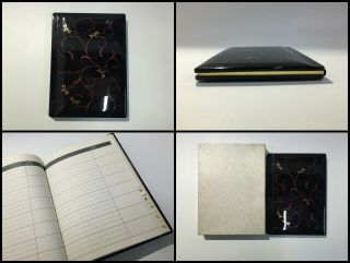 Japanese Vintage Address Book Arabesque Dragonfly Black Golden Box C077