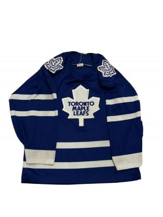 Vtg 90s Maska Ccm Toronto Maple Leafs Nhl Hockey Sewn Adult Blue Jersey Sz.  M