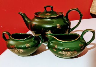 Vintage Pearl China Co.  Tea Set Teapot Creamer Sugar Hand Decorated W 22kt Gold