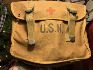 Wwii Ww2 U.  S.  Navy Usn Corpsman Medical Red Cross Bag