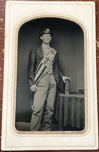 Vintage Civil War Gar American Flag Sash Soldier Patriot Photo Photograph